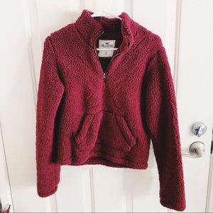 Hollister Burgundy Half-Zip Sherpa Sweatshirt